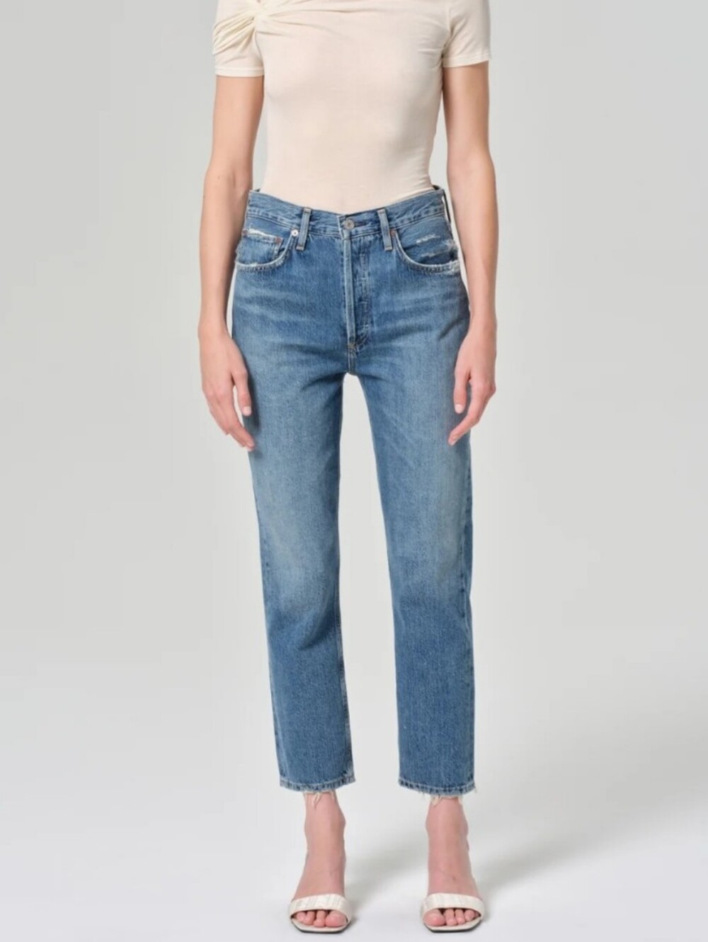 Agolde Riley High Rise Straight Leg Jeans Cropped Distressed Womens Size 27